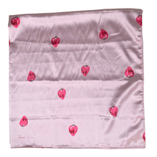 Load image into Gallery viewer, Pink fabric with red strawberry pattern on a white background
