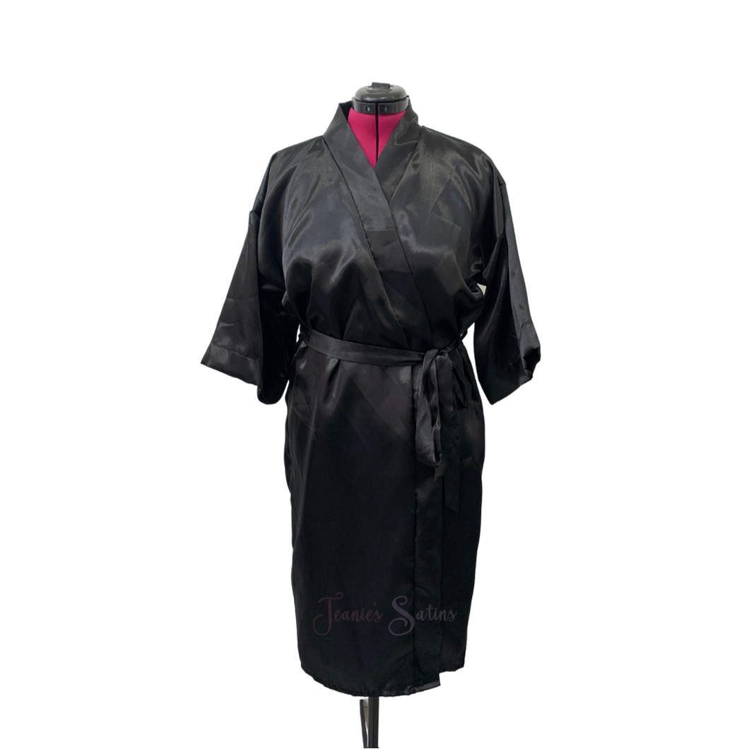 Noir-Black Satin Robe