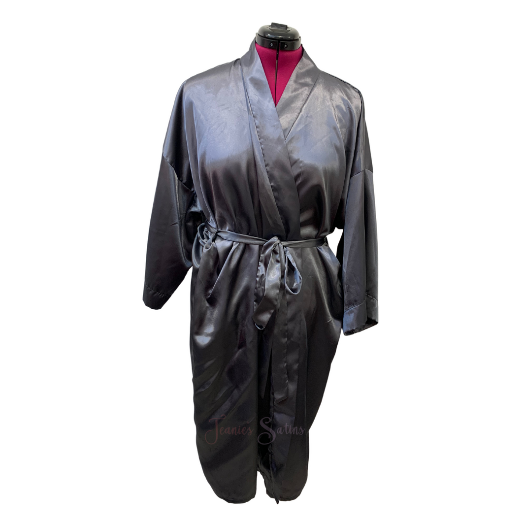 Smokey Grey Satin Robe